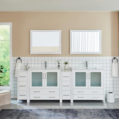 Vanity Art 96" Double Sink Bathroom Vanity Set 10 Dove-Tailed Drawers, 3 Cabinets, 2 Shelves Soft-Closing Doors with Free Mirror