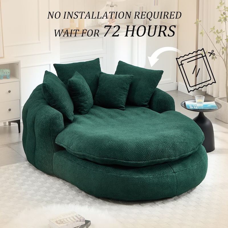 Oversized Chenille Single Sofa Chair / Oval Upholstered Bean Bag Sofa / Living Room Lazy Floor Sofa Chaise Lounges Cloud Couch