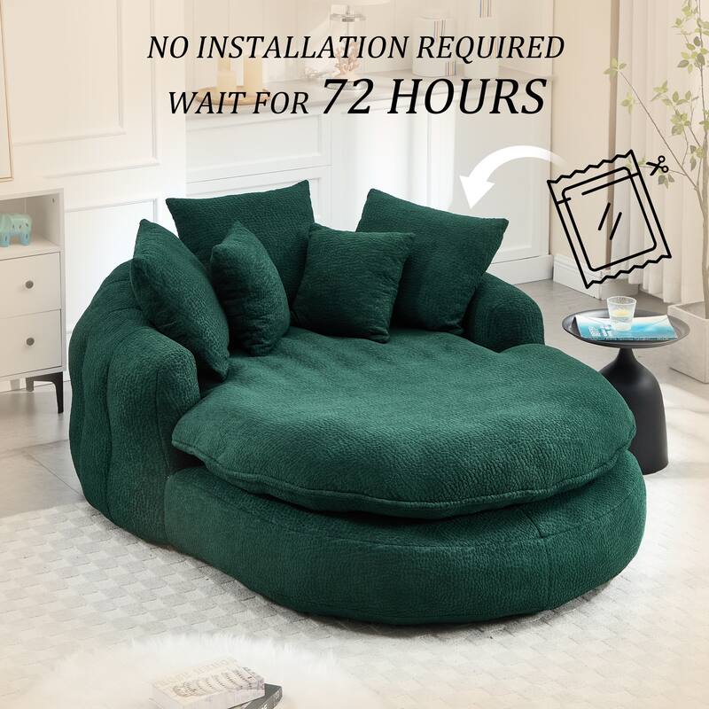 Oversized Oval Upholstered Bean Bag Sofa, Lazy Sofa with 3 Large Pillows and 2 Small Pillows, Wrap Around Backrest