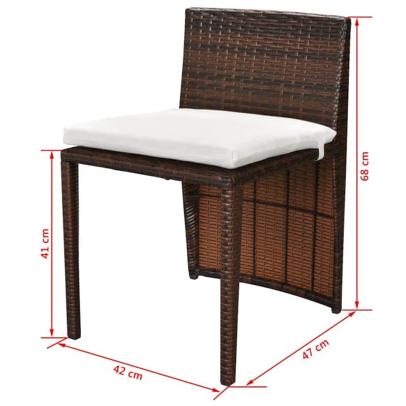 vidaXL Patio Bistro Set Outdoor Furniture Set Table and Chairs Poly Rattan - 23.6" x 18.9" x 27.6"