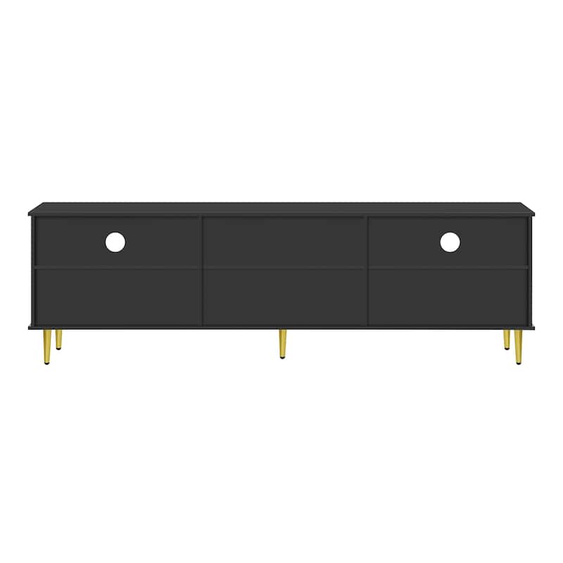 78.7'' Modern TV Stand with Five Metal Legs & Metal Handles, Glass Door Metal TV Cabinet with 2 Drawers & 2 Cabinets, Up to 80''