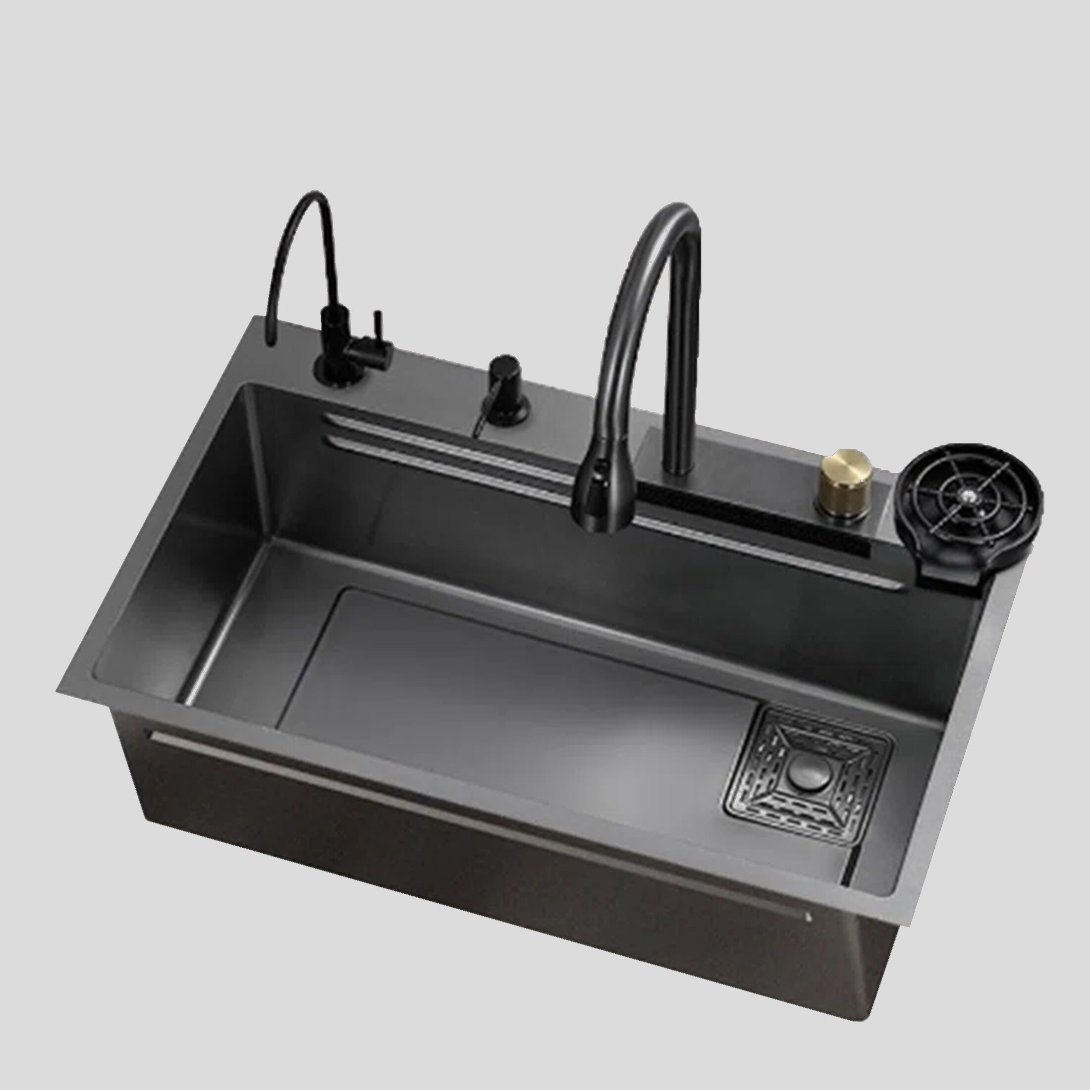 KUNCAIISH Black Kitchen Sink, Drop-in Kitchen Bar Sink With Purified Water Tap & Drawable Faucet