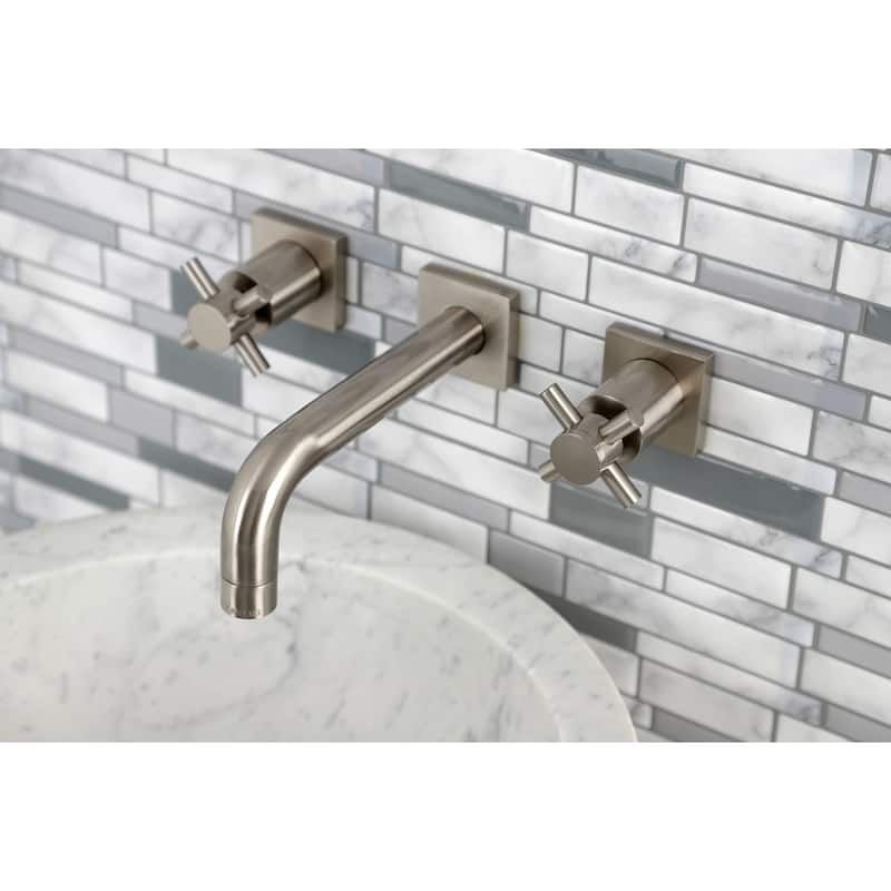 Kingston Brass Concord Two-Handle 3-Hole Wall Mount Bathroom Faucet - Brushed Nickel