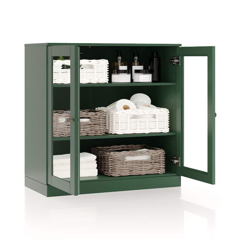 Palace Imports 100% Solid Wood 32" Bathroom Cabinet with Clear Glass Doors and Adjustable Shelves