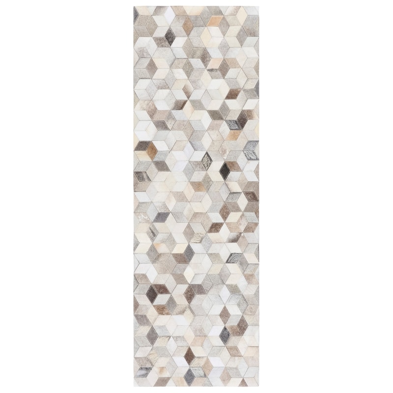 SAFAVIEH Handmade Studio Leather Marzieh Contemporary Leather Rug - 2'3" x 7' Runner - 2'3" x 7' Runner - Grey/Light Brown