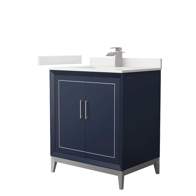 Marlena 30-inch Single Vanity, Quartz Top - Dark Blue, Nickel Trim, White Quartz Top