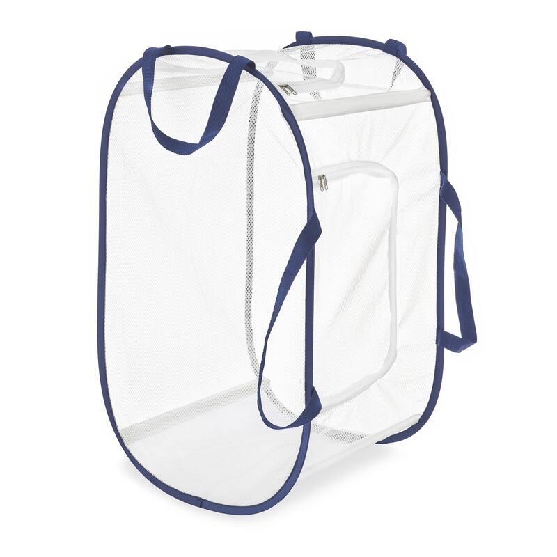 Whitmor Pop & Fold® Two Way Laundry Hamper - White with Navy Trim