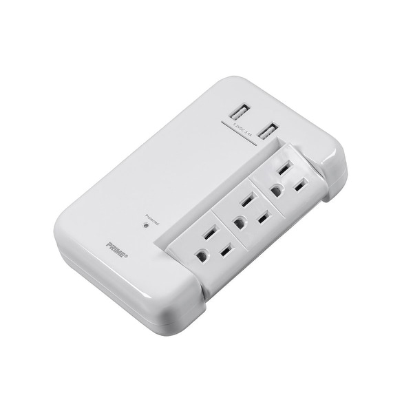 6 Outlet Surge Protector Power Wall Tap 1200J 3 Fixed//Rotating 2 USB Port 3.4A