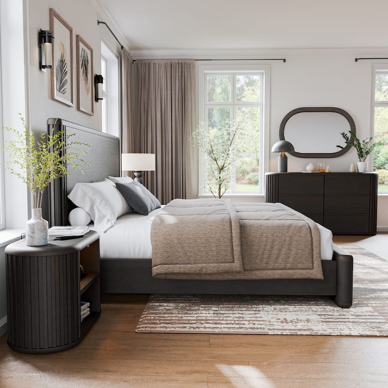 Furniture of America Caelan II Modern 5-Piece Black Solid Wood Panel Bedroom Set with Motion Light - King