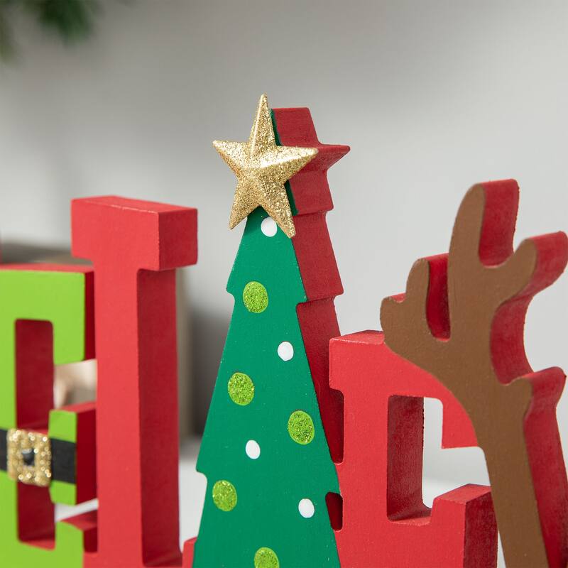 Glitzhome 7.75" H Wooden/Metal BELIEVE Christmas Stocking Holder Mantel Ornament