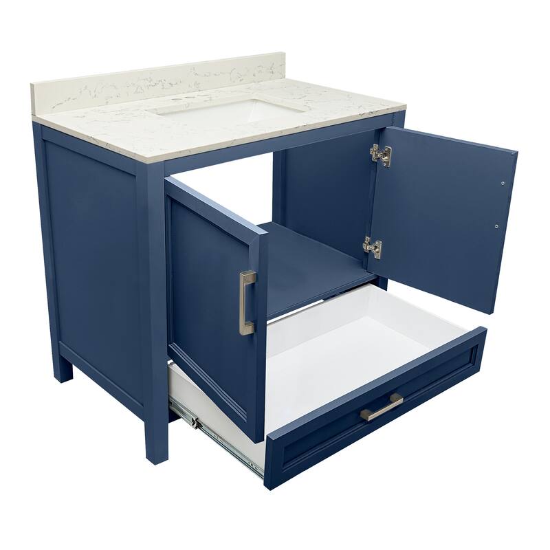 Nevado 37" Bathroom Vanity with Cultured Marble Vanity Top Sink in White with White Basin