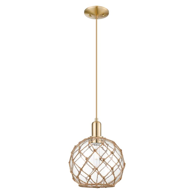 Innovations Lighting Endless Possibilities Arcadia - Farmhouse Rope - 1 Light 10" Cord Hung Mini Pendant - Clear Glass with Brown Rope/Champagne Bronze