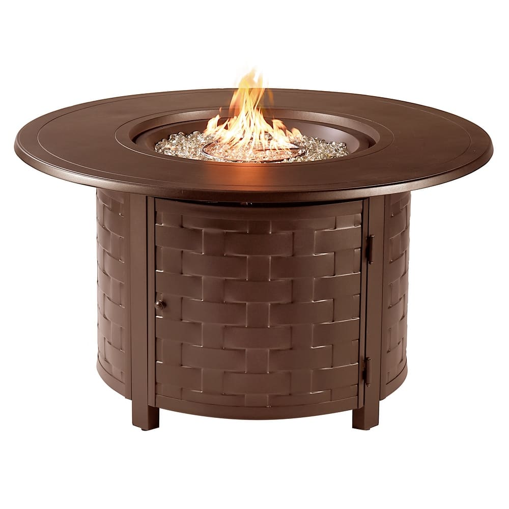 Round 44 in. x 44 in. Aluminum Propane Fire Pit Table with Glass Beads, Two Covers, Lid, 57,000 BTUs