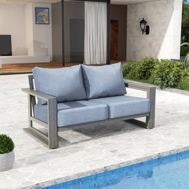 PureScape Hand-Painted Aluminum Outdoor Loveseat with Sunbrella Gray Cushions