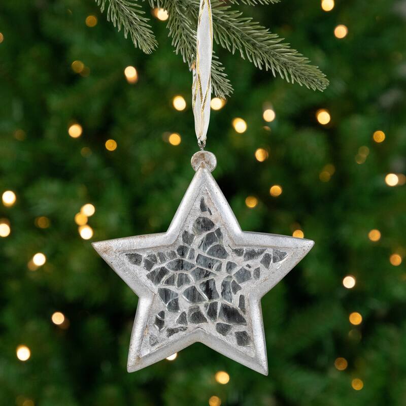 Star Mosaic Style Christmas Ornament - 3.5" - Silver