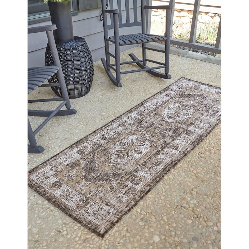 Outdoor Nirie Collection Area Rug - Charcoal - 2'7"x12'