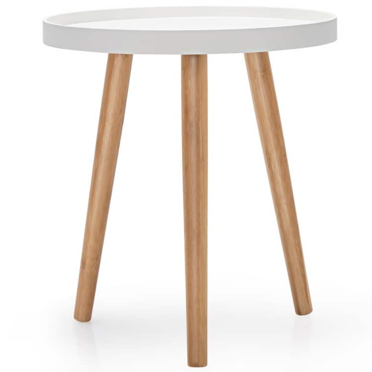 Mid Century Round Coffee Table with Wooden Tray and Legs