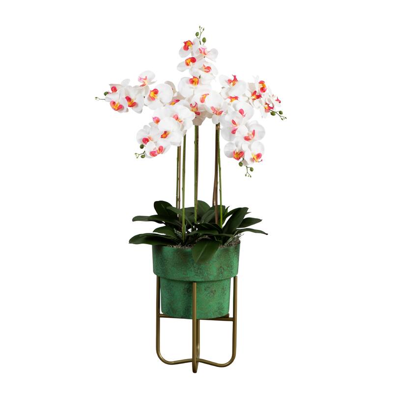 Orchid Artificial Floral Arrangement with Planter and Stand - 43" - White