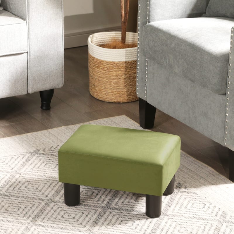 Adeco Small Rectangular Ottoman Modern PU Leather Footrest Stool Chair - Light-Green-Velvet