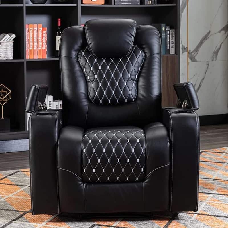 Overstuffed Electric Home Theater Seating PU Leather Reclining Furniture with Hidden Arm Storage