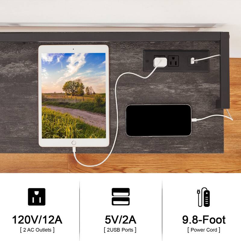 Javlergo Extra Long Console/Sofa Table with Charging Station&Power Outlet, Charcoal Grey