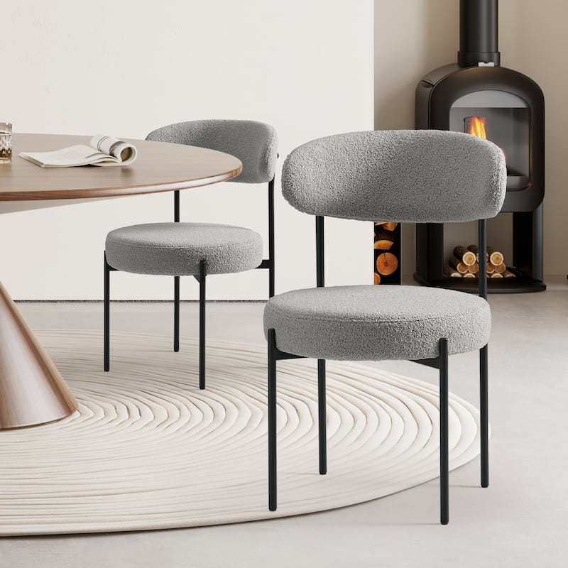 Bayville Mid-Century Curved Back Fabric Upholstered Metal Dining Chair (Set of 2) - Light Gray