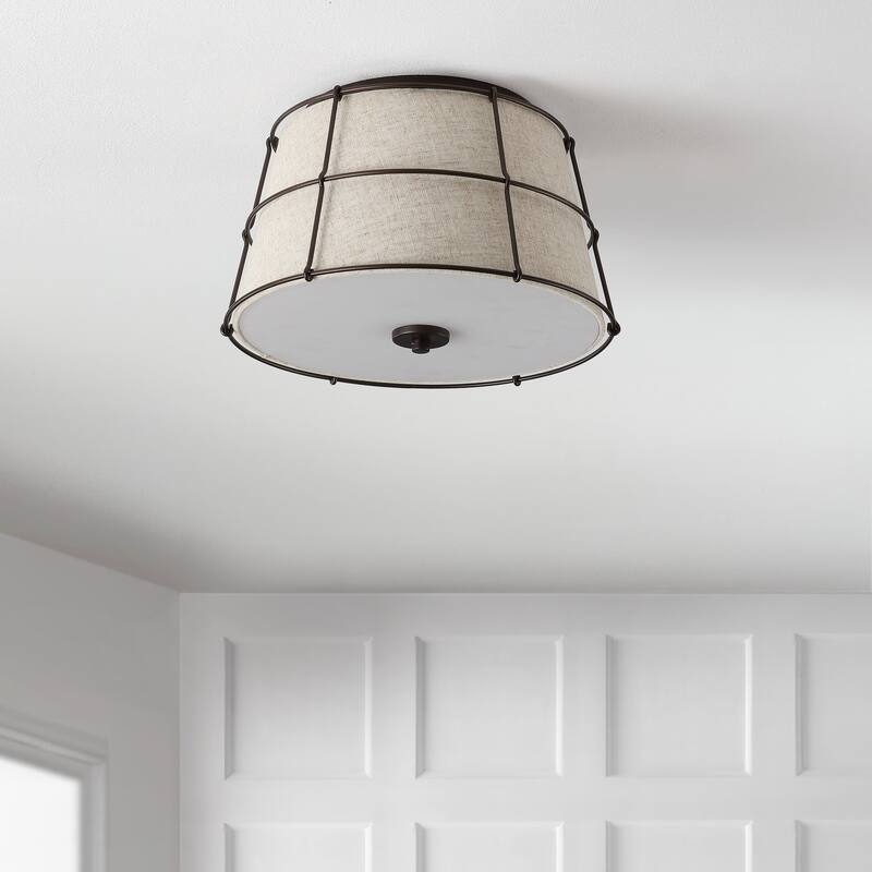 Chadwick 14" 2-Light Rustic Farmhouse Iron LED Flush Mount, Oil Rubbed Bronze by JONATHAN Y - 2 Light