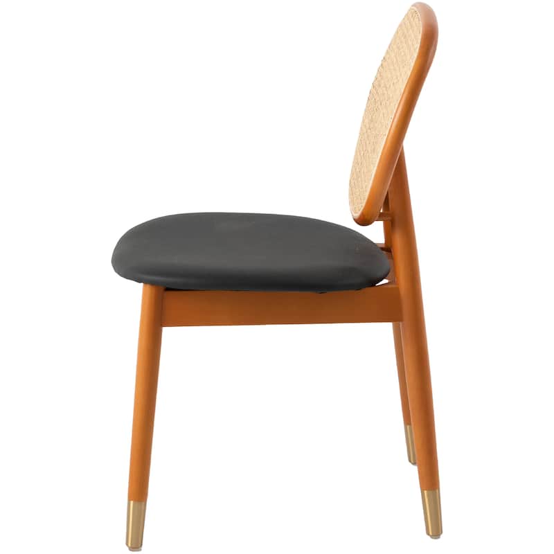 Holbeck Modern Rattan Leather Upholstered Dining Chair with Plush Padding Beech Wood Legs for Stylish Homes Set of 2