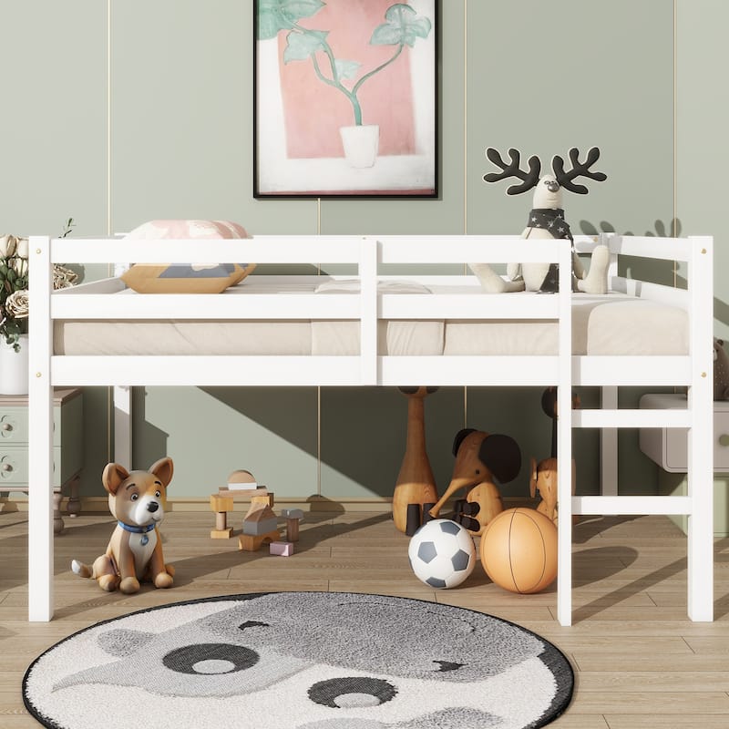 Rubber Wood Loft Bed With Ladder