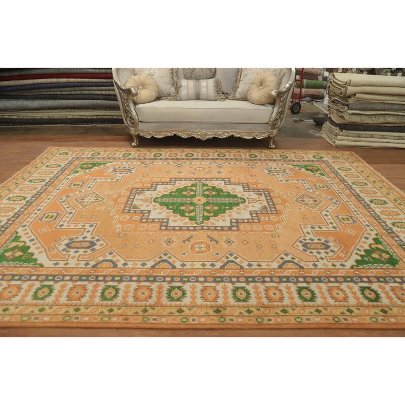 Handmade Geometric Kazak Indian Area Rug Handmade Wool Carpet - 11' 10'' X 8' 9''