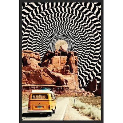 Optical Illusionary Moonlit Sky VW Van Desert Framed Poster - 24 x 36 Inch