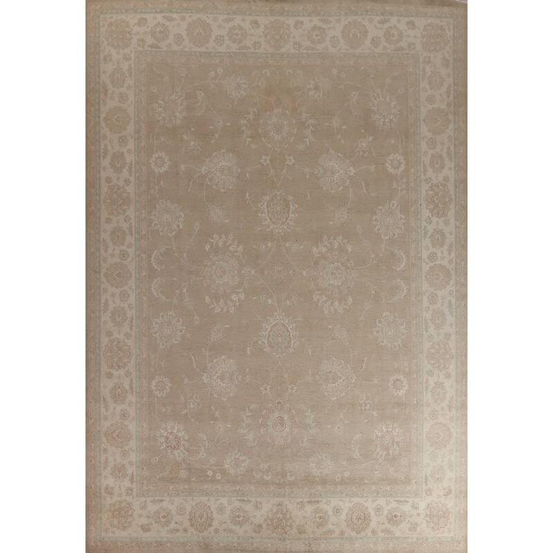 Hand Knotted Oriental 100% Wool Carpet Transitional All-Over Brown Oushak Area Rug - 14' 2'' X 11' 7''