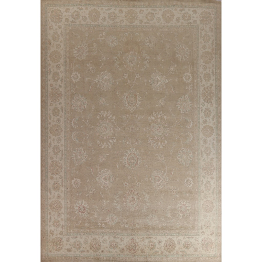 Hand Knotted Oriental 100% Wool Carpet Transitional All-Over Brown Oushak Area Rug - 14' 2'' X 11' 7''