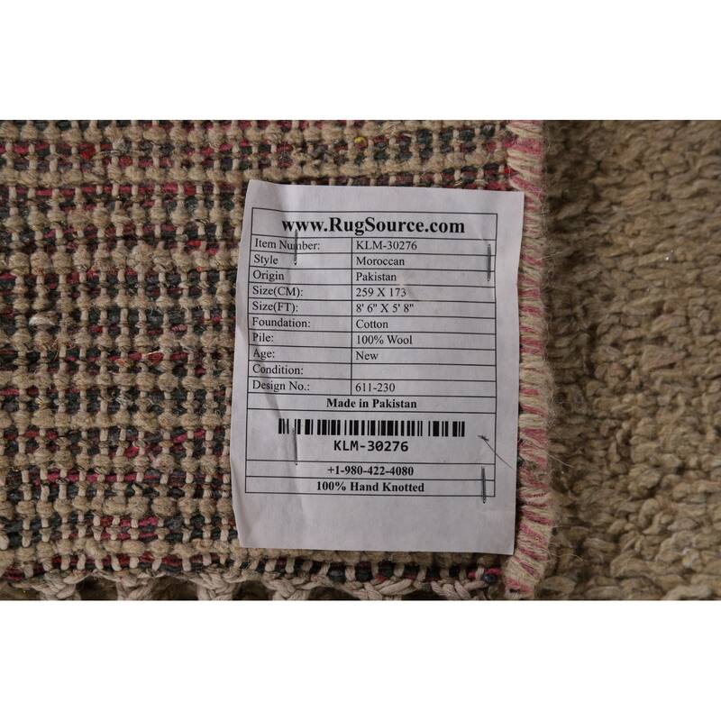 Geometric Plush Moroccan Area Rug Handmade Wool Carpet - 5'8" x 8'6"
