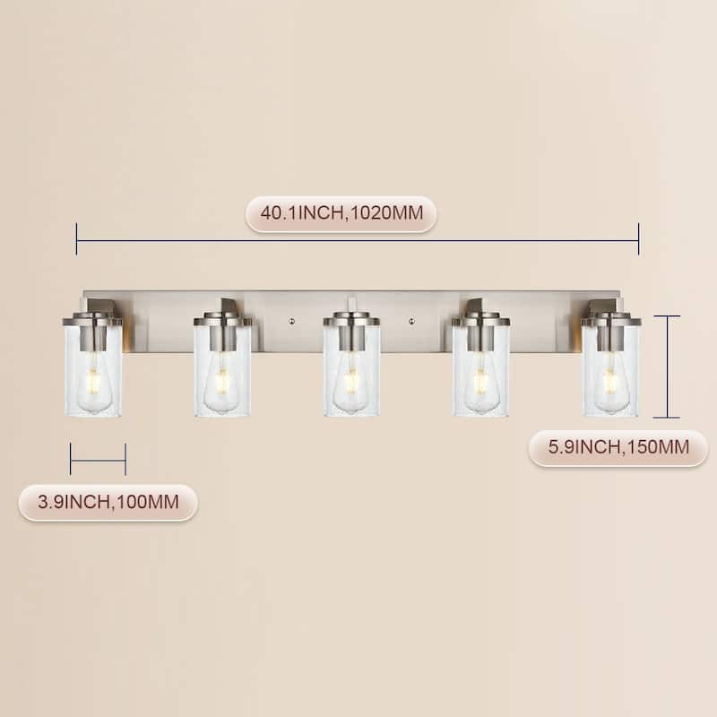 Vinluz Brushed Nickel Vanity Lights with Seeded Glass Shade