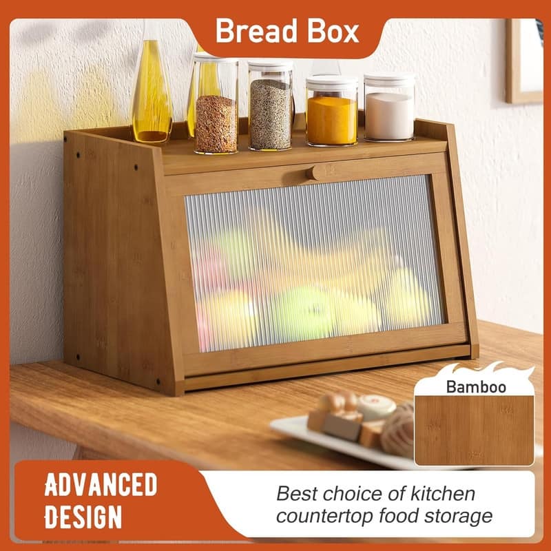 Large bread box for kitchen countertop, rustic-style bread container, bread storage box with window