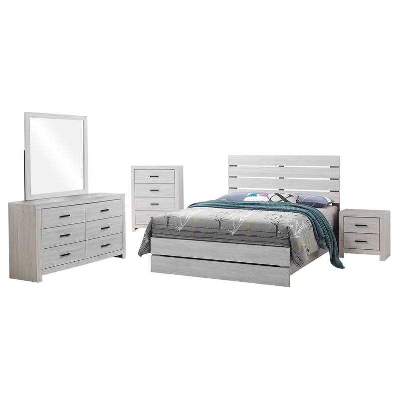 Sili 5pc Queen Bedroom Set, Dresser Mirror, Coastal White Bronze