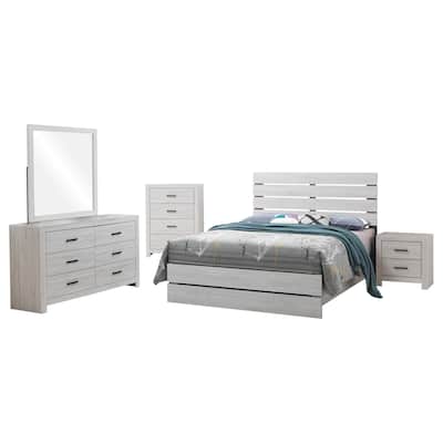Sili 5pc Queen Bedroom Set, Dresser Mirror, Coastal White Bronze