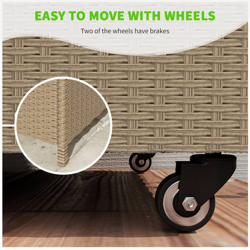 Large Outdoor 83 Gallon PE Wicker Deck Box on Wheels