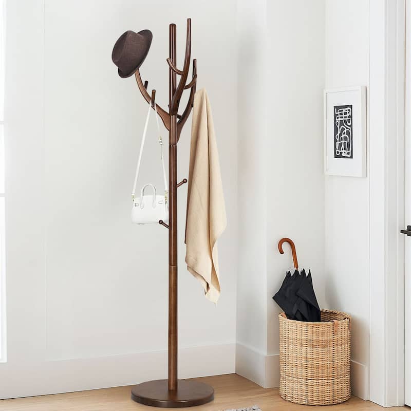 Adjustable Tree-branch Coat Rack Freestanding, Rubberwood Coat Tree - 16.54"Dia. x 71.65"H