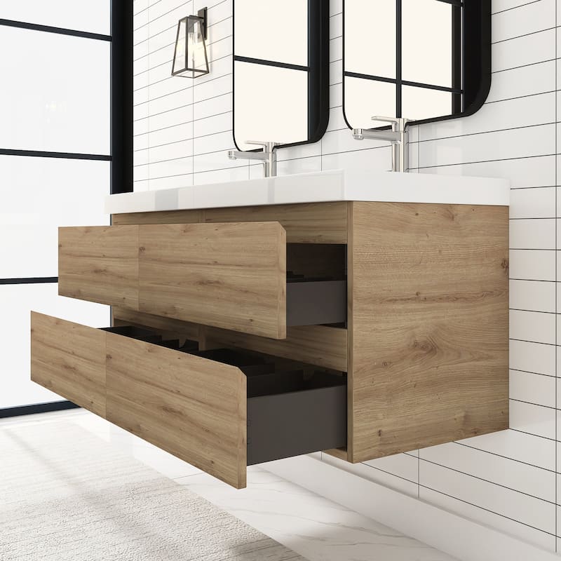 Angela 47 in.W x 19.5 in.D x 20.5 in.H Wall-Mounted Bath Vanity with White Cultured Marble Top