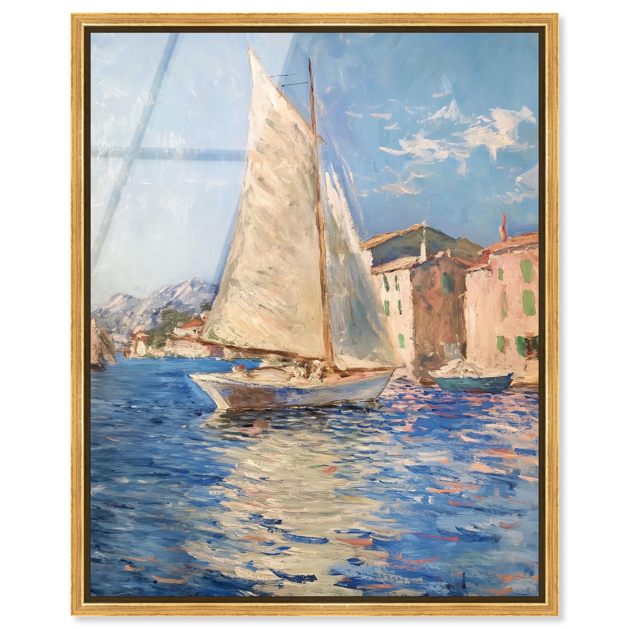 Boat by the Village Coastal Framed Acrylic Wall Art by Art Remedy