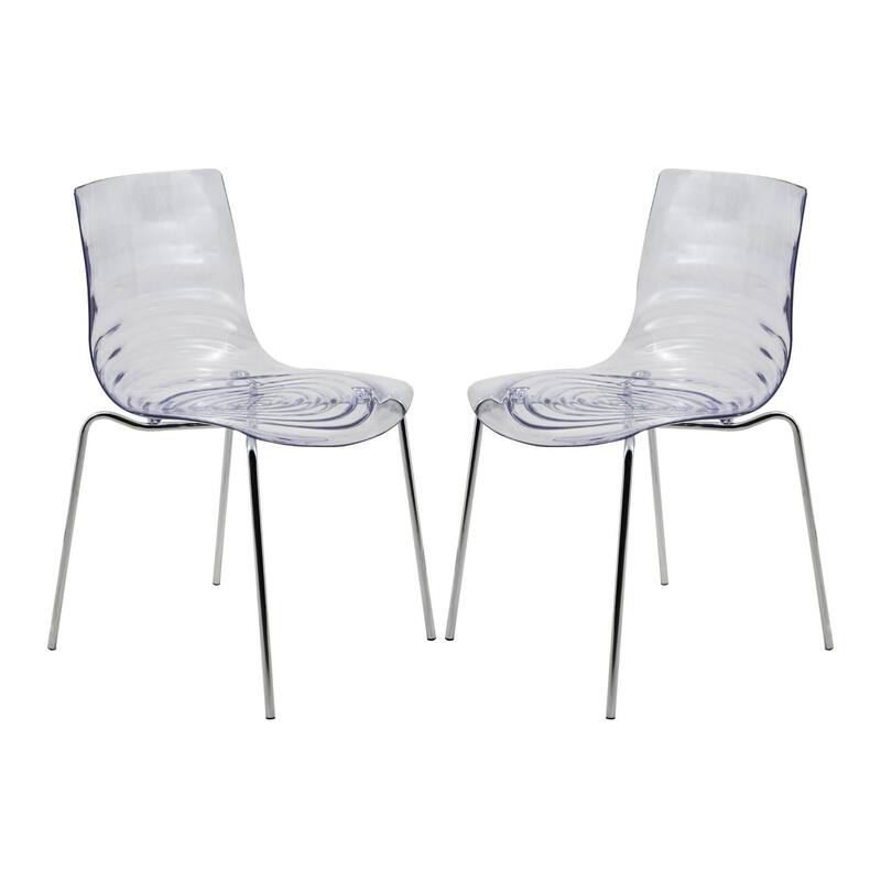Astor Modern Transparent Ripple Pattern Dining Side Chair With Chrome Metal Legs Accent Chair Set of 2 - Clear