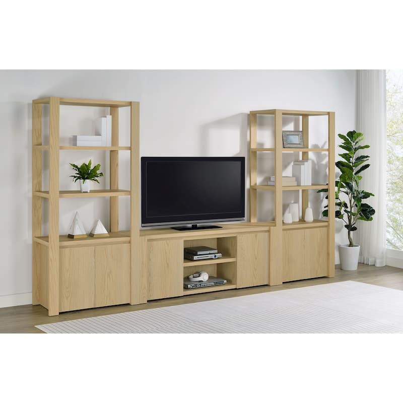 Laurelton 3-Shelf Media Tower Tall Pier Cabinet Light Oak