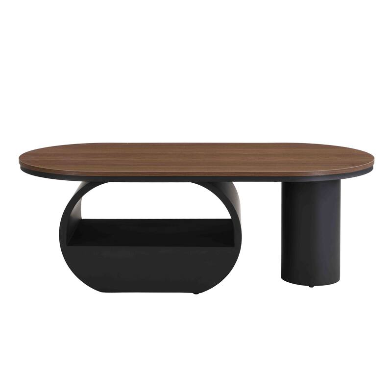 47.24" Oval Coffee Table, Faux Marble Coffee Table with Storage Drawer, Luxury Coffee Accent Center Table