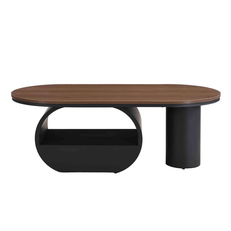 Luxury Industrial Oval Coffee Table, 47.24'' Coffee Table with Storage Drawer, Metal Center Table for Living Room