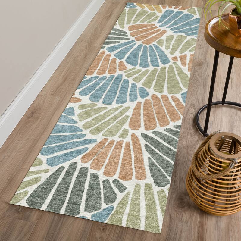 Machine Washable Indoor/ Outdoor Floral Modern Chantille Rug