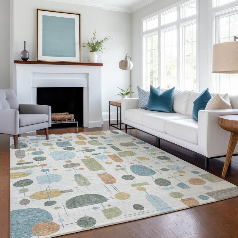 Machine Washable Indoor/ Outdoor Contemporary Fun Chantille Rug