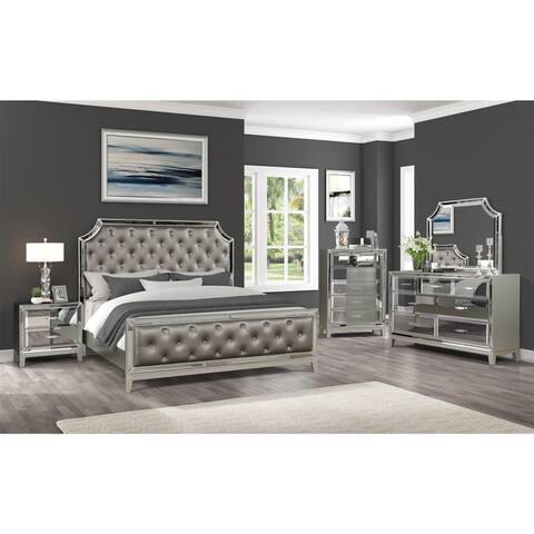 Queen 5 Piece Mirror Front Bedroom Set Silver