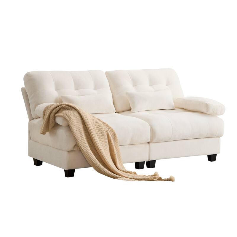 GDFStudio - 4-Piece Adjustable Backrest 67" Chenille Loveseat Sofa with 2 Throw Pillows